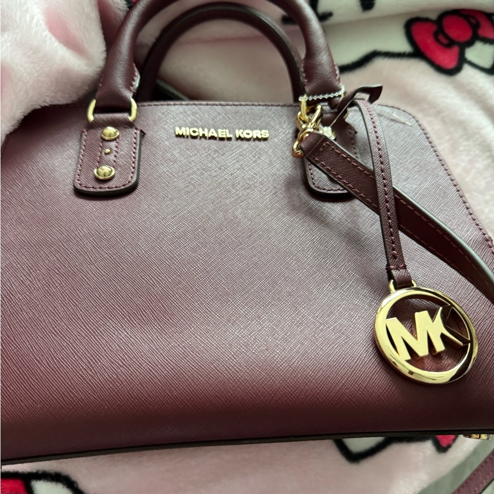 Michael Kors Maroon Satchel with Gold Hardware